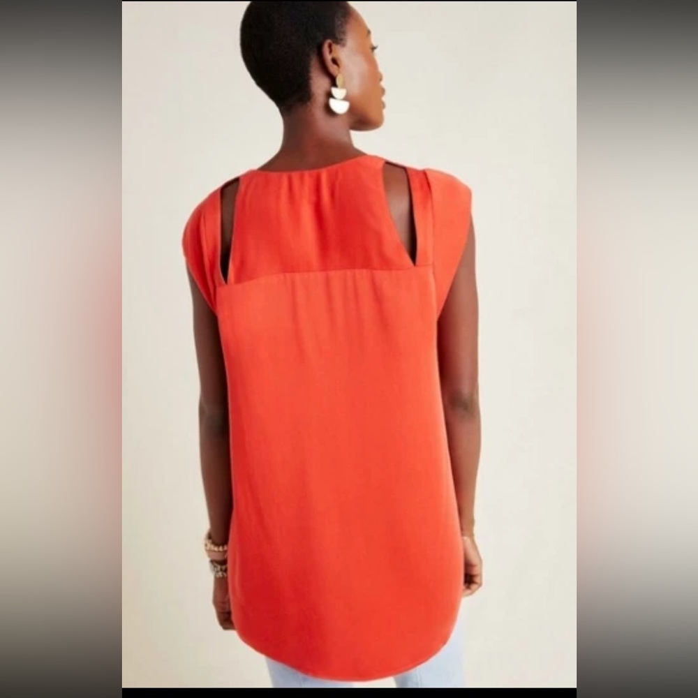 Maeve Sleeveless Cutout Back Blouse in Coral